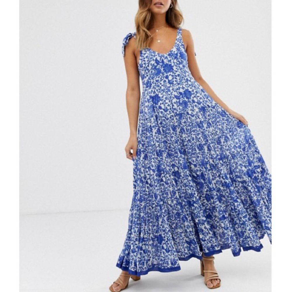 Free People Kikas Printed Midi Dress in Ivory - Picture 1 of 13